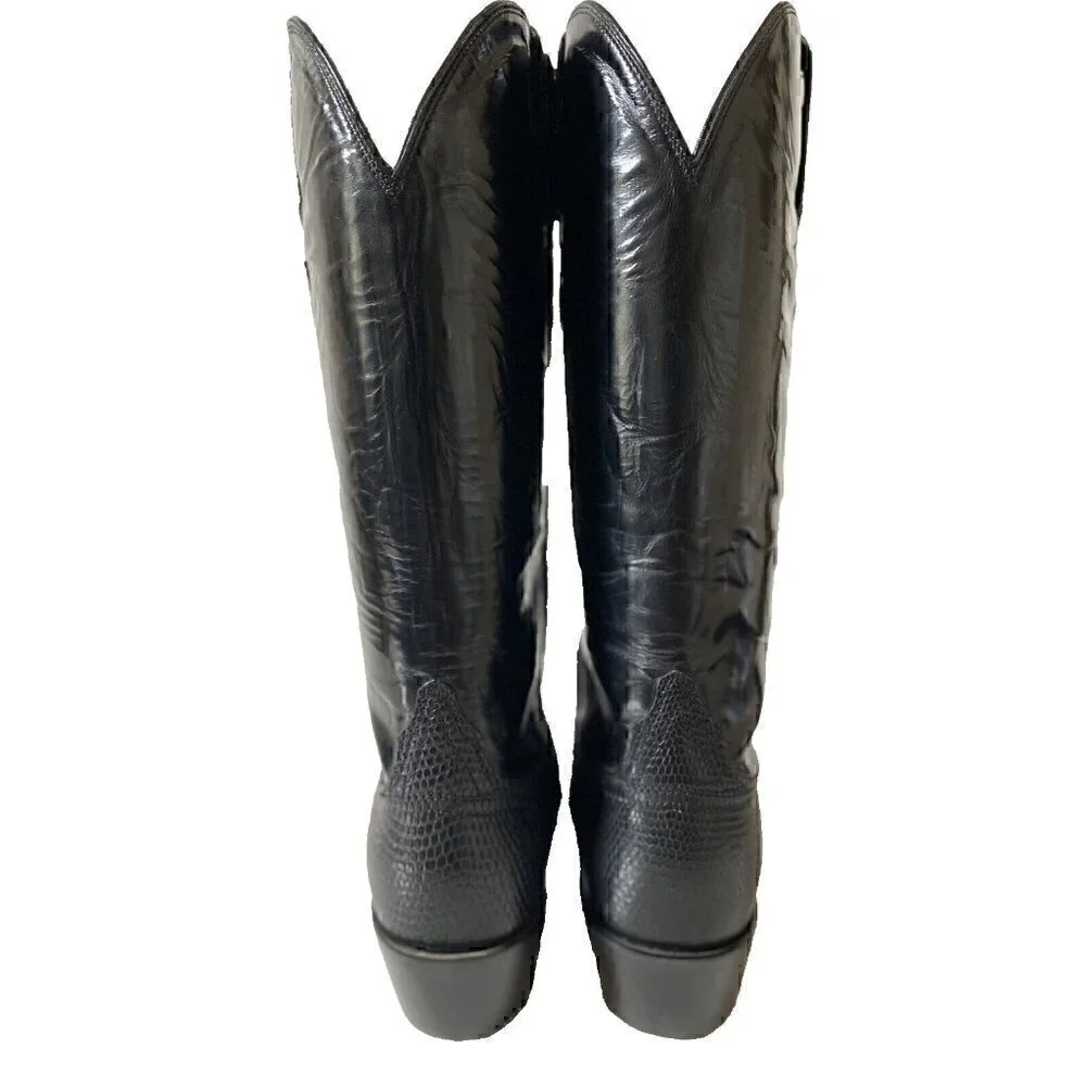 Lucchese‎ Embroidered Texas Star Exotic Lizard Boots Mens 9.5B Black USA